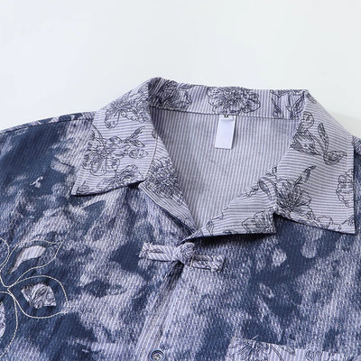 【ANAMONE】Random blue base color washover short sleeve shirt  AO0018