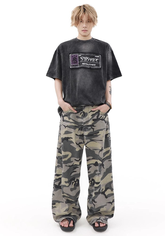 【MR nearly】Fully washed design front point short sleeve T-shirt  MR0119