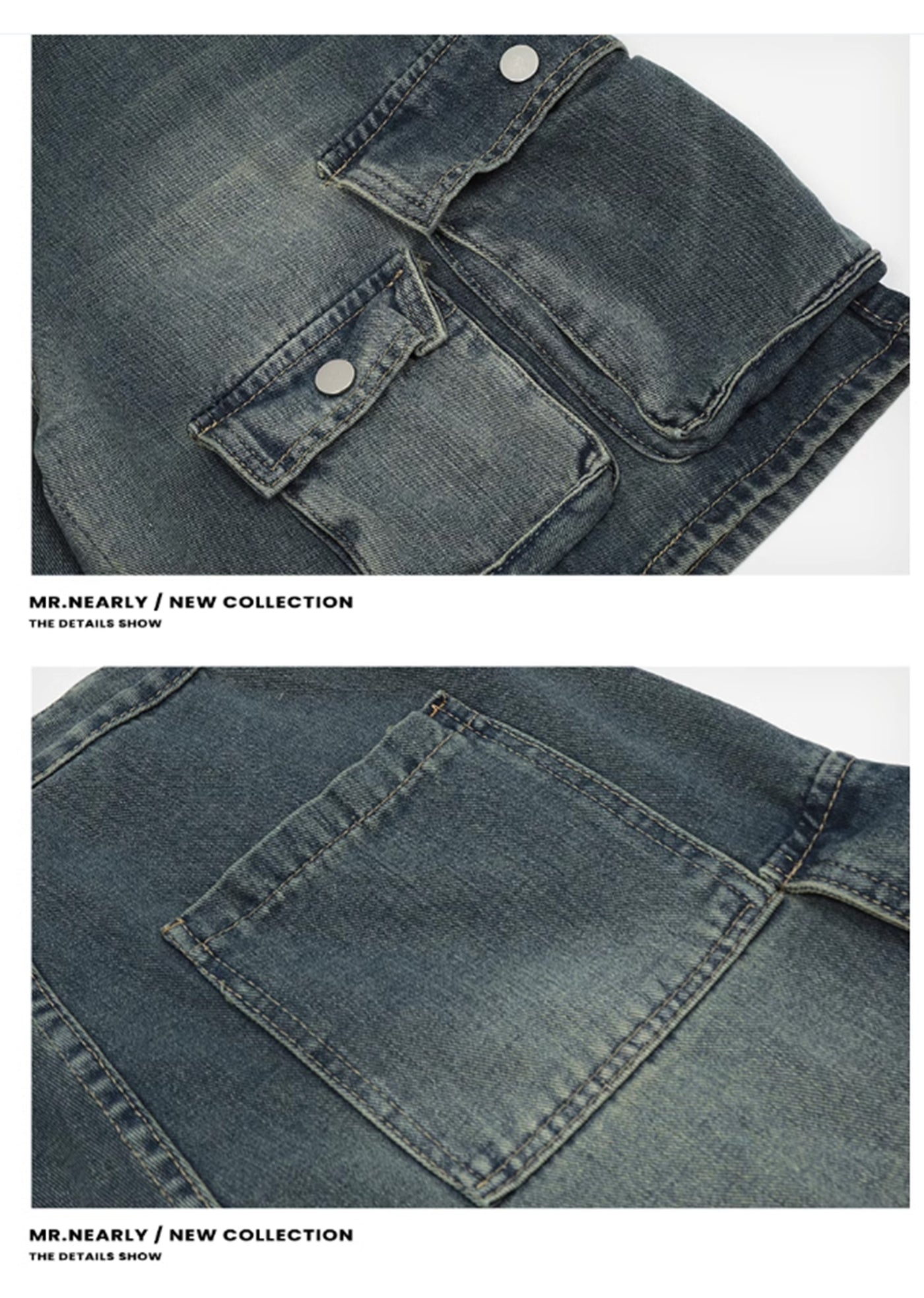【MR nearly】Double pocket dull blue design short denim pants  MR0102