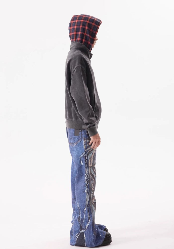 【BTSG】Front art chick paint design wide straight denim pants  BS0031