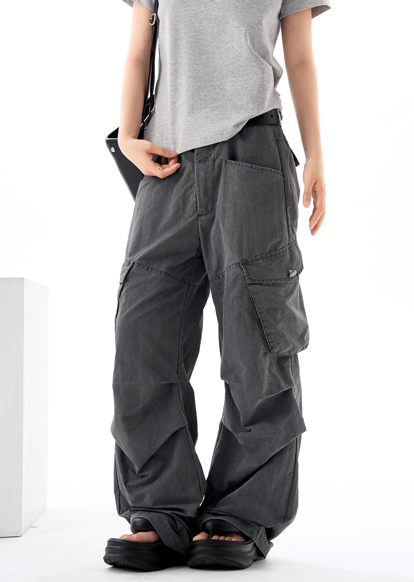 【H GANG X】Dull grey double pocket cargo denim pants  HX0066