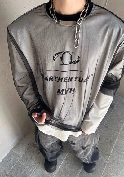 【MARTHENAUT】Double fabric design two-style see-through long sleeve T-shirt  MH0041