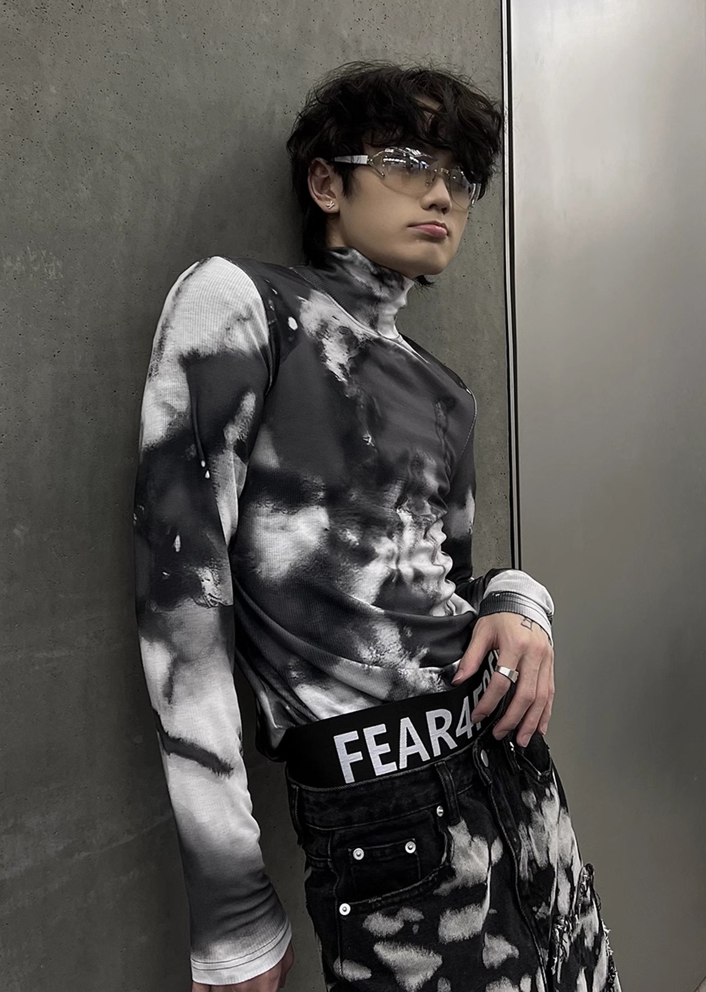 【SOULWORKER】Random wash color see-through design long sleeve T-shirt  SW0026