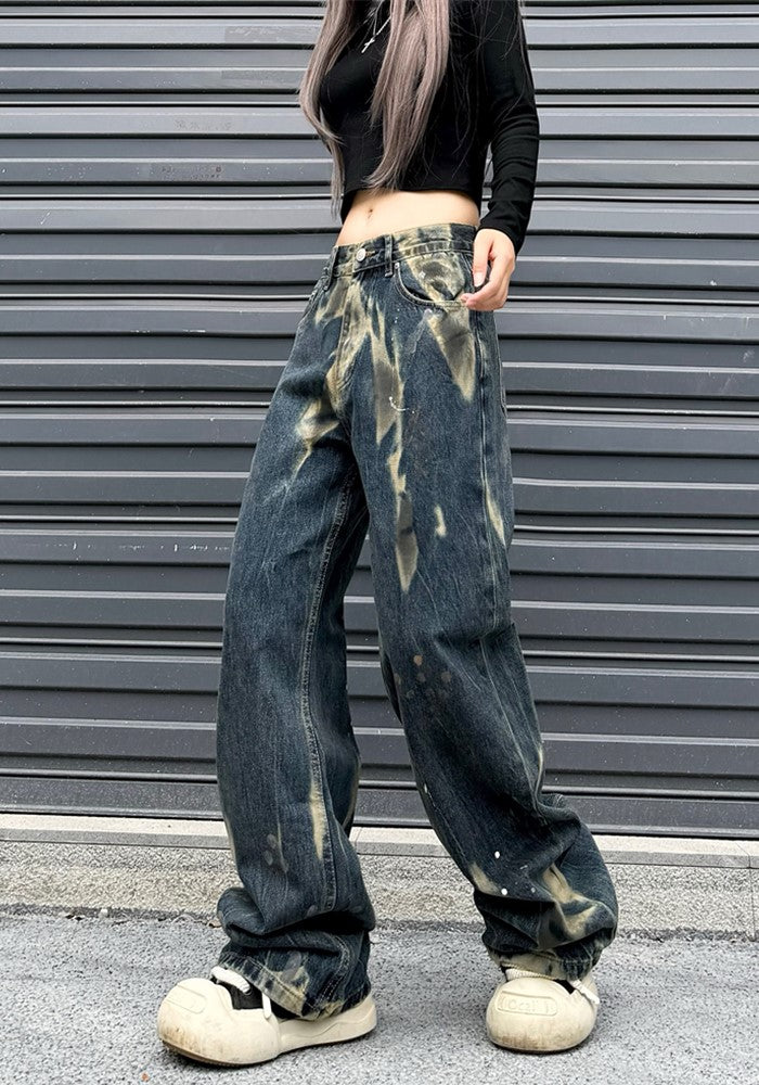 【W3】Point Wash Color Wild Street Denim Pants  WO0083