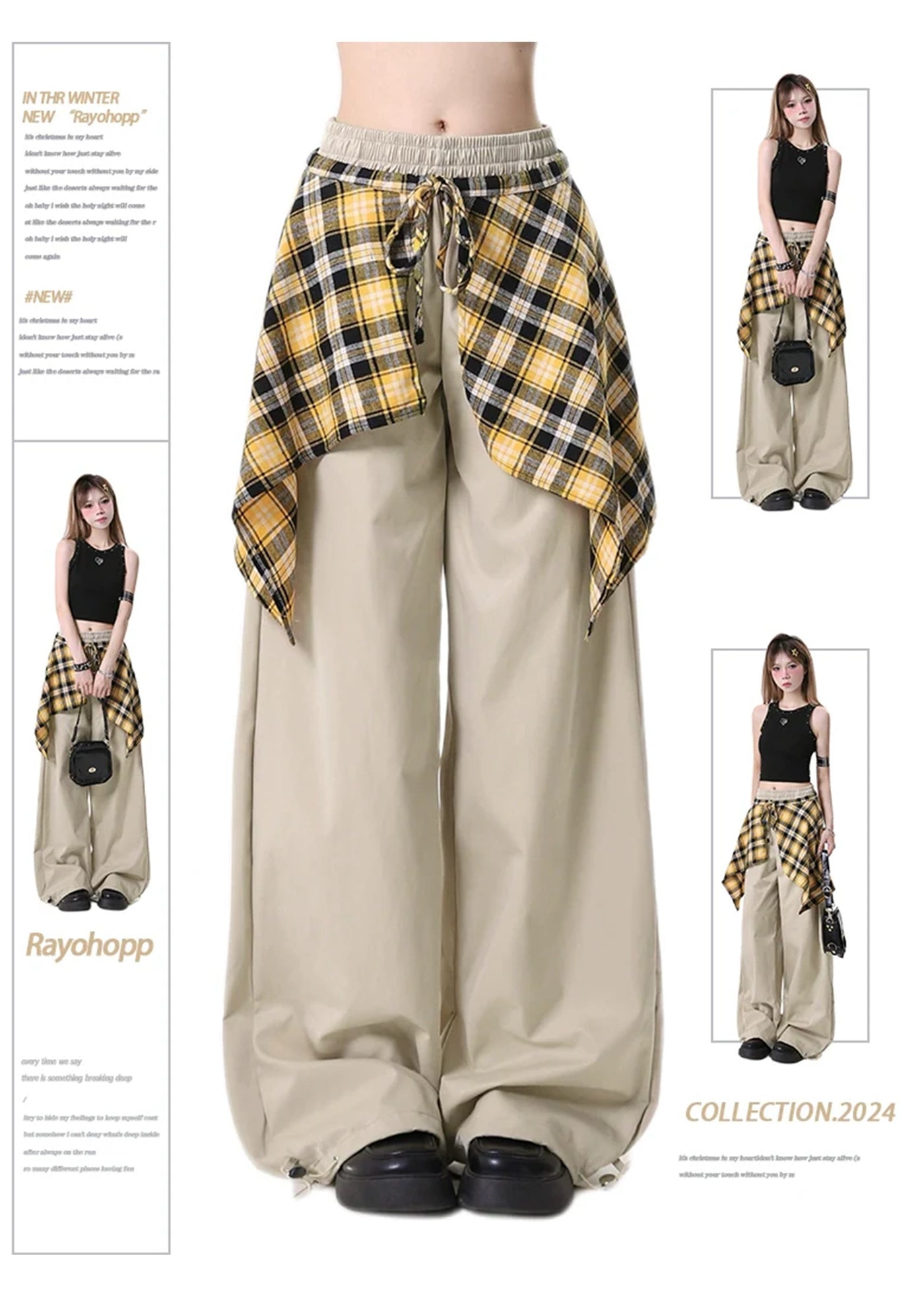 【Rayohopp】Waist check design sweat style wide pants  RH0130