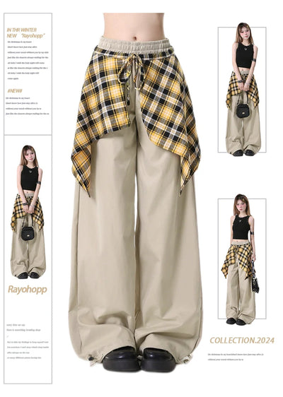 【Rayohopp】Waist check design sweat style wide pants  RH0130