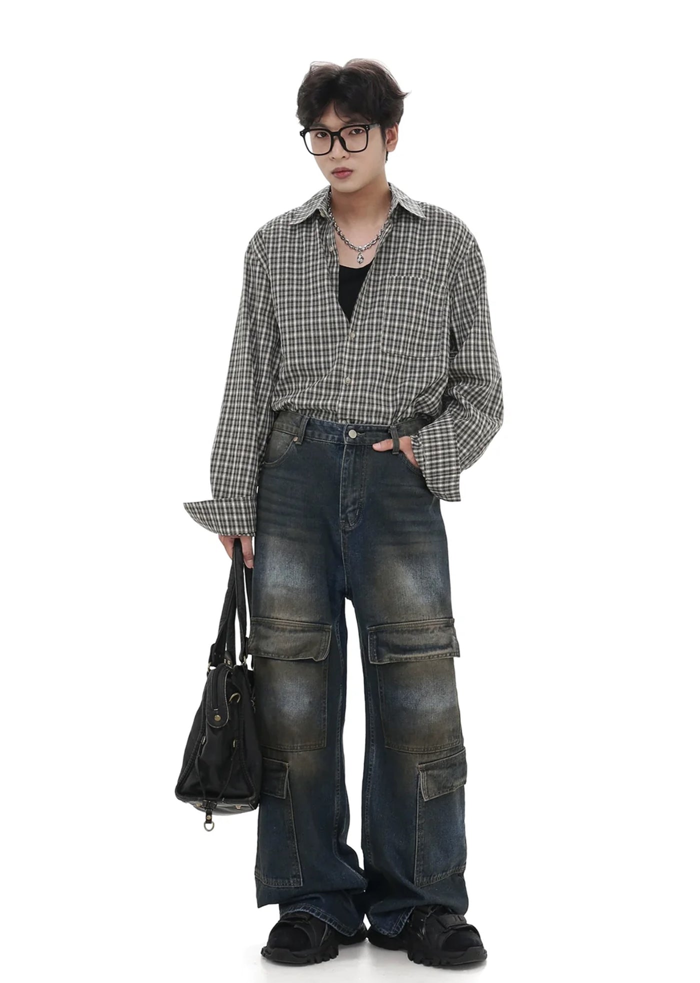 【GIBBYCNA】Dull wash design blue design cargo denim pants  GC0021