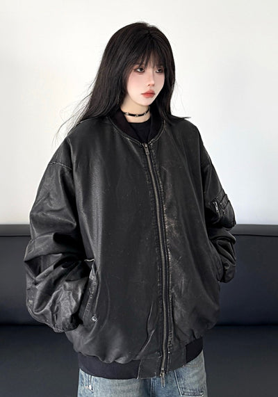 【W3】High-level glossy design black inner color leather jacket  WO0079