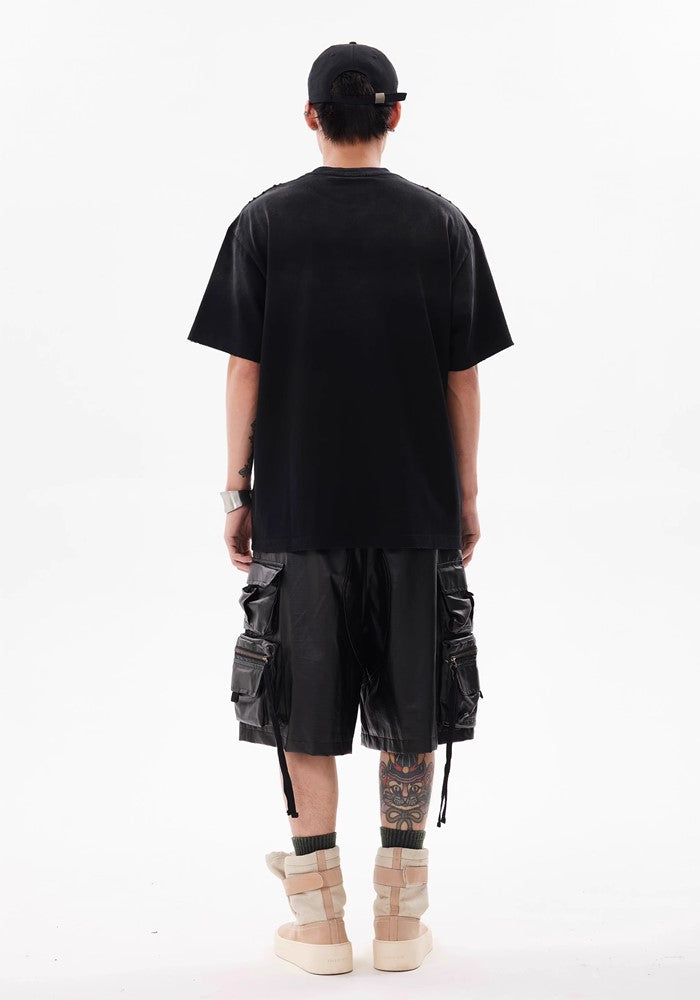 【BTSG】Double pocket suspender design black shorts  BS0030