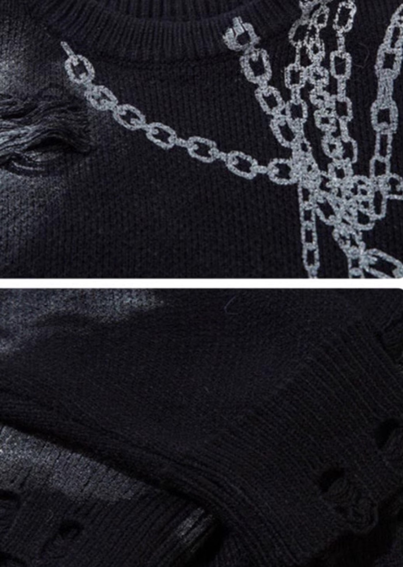 【Mz】Dark chain side design distressed knit sweater  MZ0052