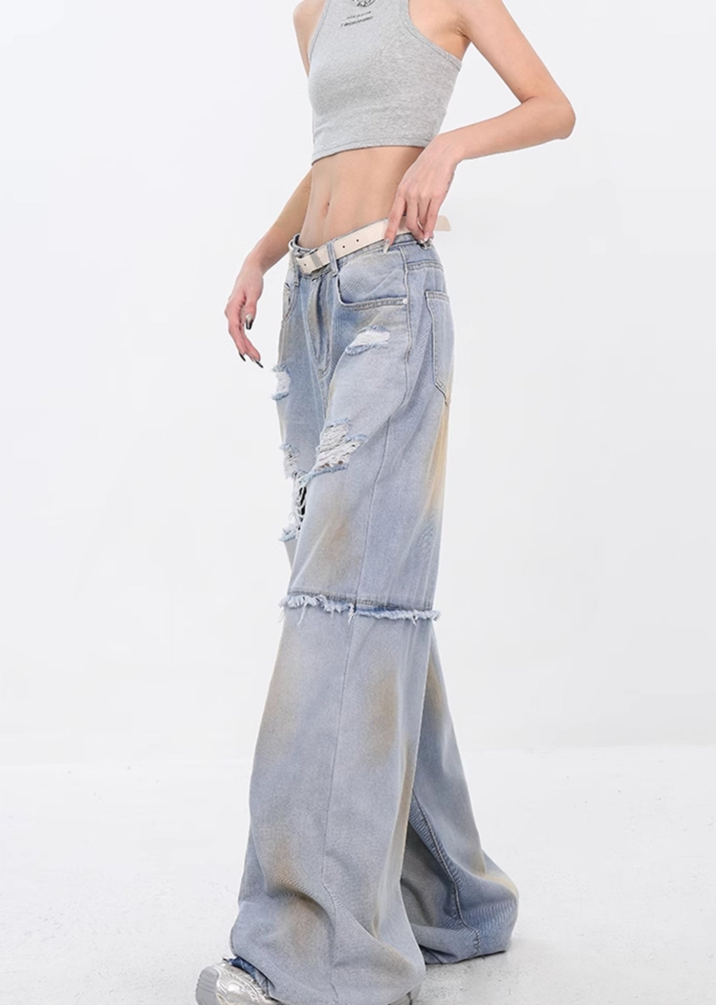 【Ken studio】Unique gimmick distressed fringe design denim pants  KS0009