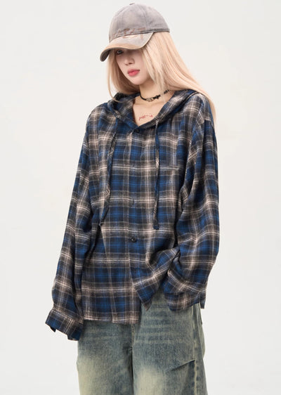 【MAXDSTR】Balance check design hoodie accent long sleeve shirt  MD0177