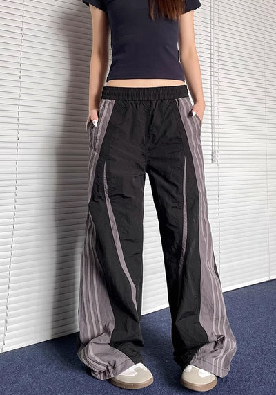 【Apocket】Big side line design casual sporty wide pants  AK0029