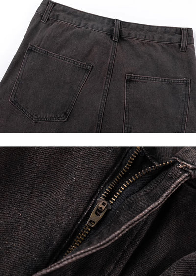 【MAXDSTR】Double pocket design dull color bottom tuck design denim pants  MD0156