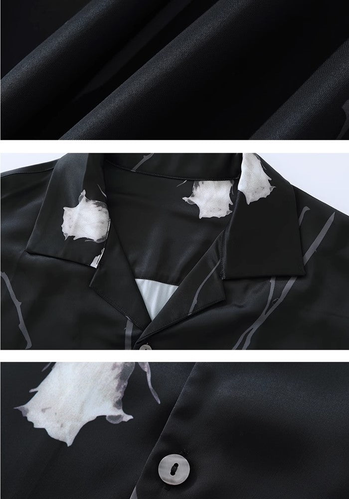 [GRNL] Random rose pattern design loose silhouette glossy long sleeve shirt GN0006