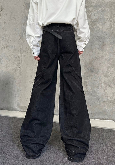 【MARTHENAUT】Mid-zip design flared wide silhouette denim pants  MH0053　