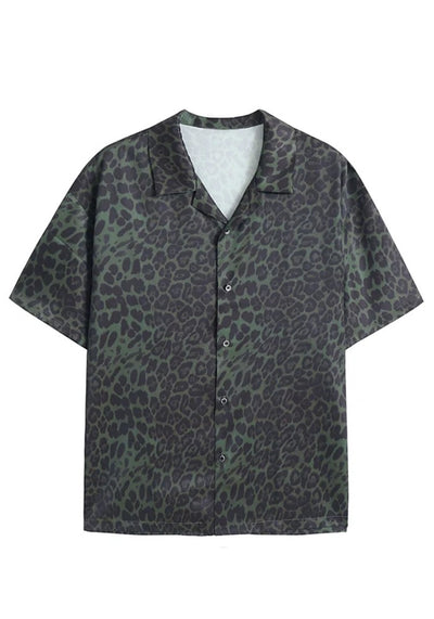 【GRNL】Green Oval Dark Color Leopard Print Short Sleeve Shirt  GN0008
