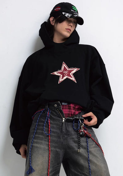 【People Style】One point grunge star design oversized silhouette hoodie  PS0041