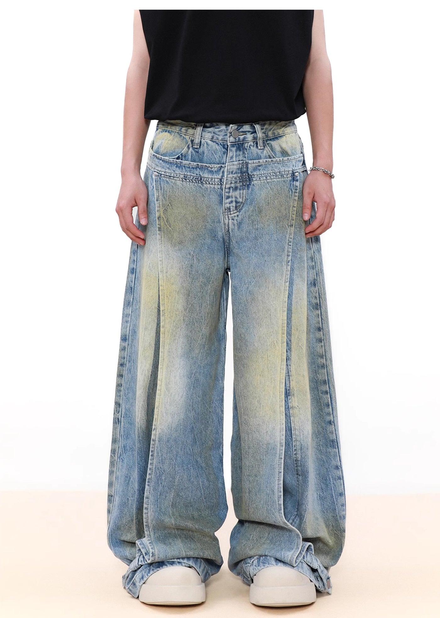 【MR nearly】Grunge wash super wide silhouette denim pants  MR0138