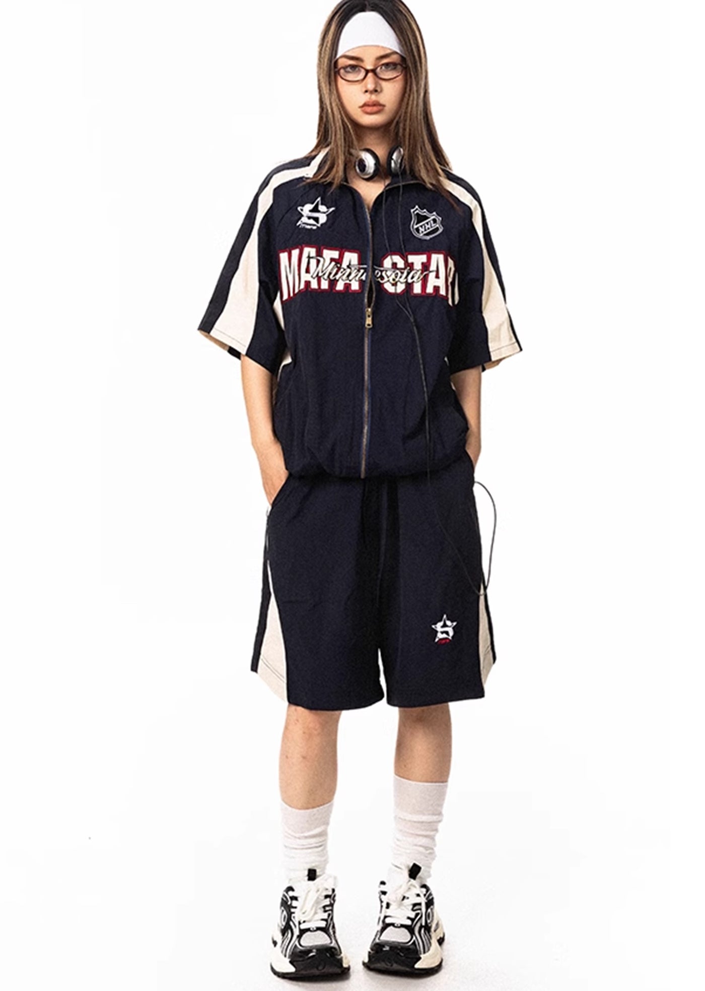【BLACK BB】Oversized silhouette casual sporty initial set up  BK0025