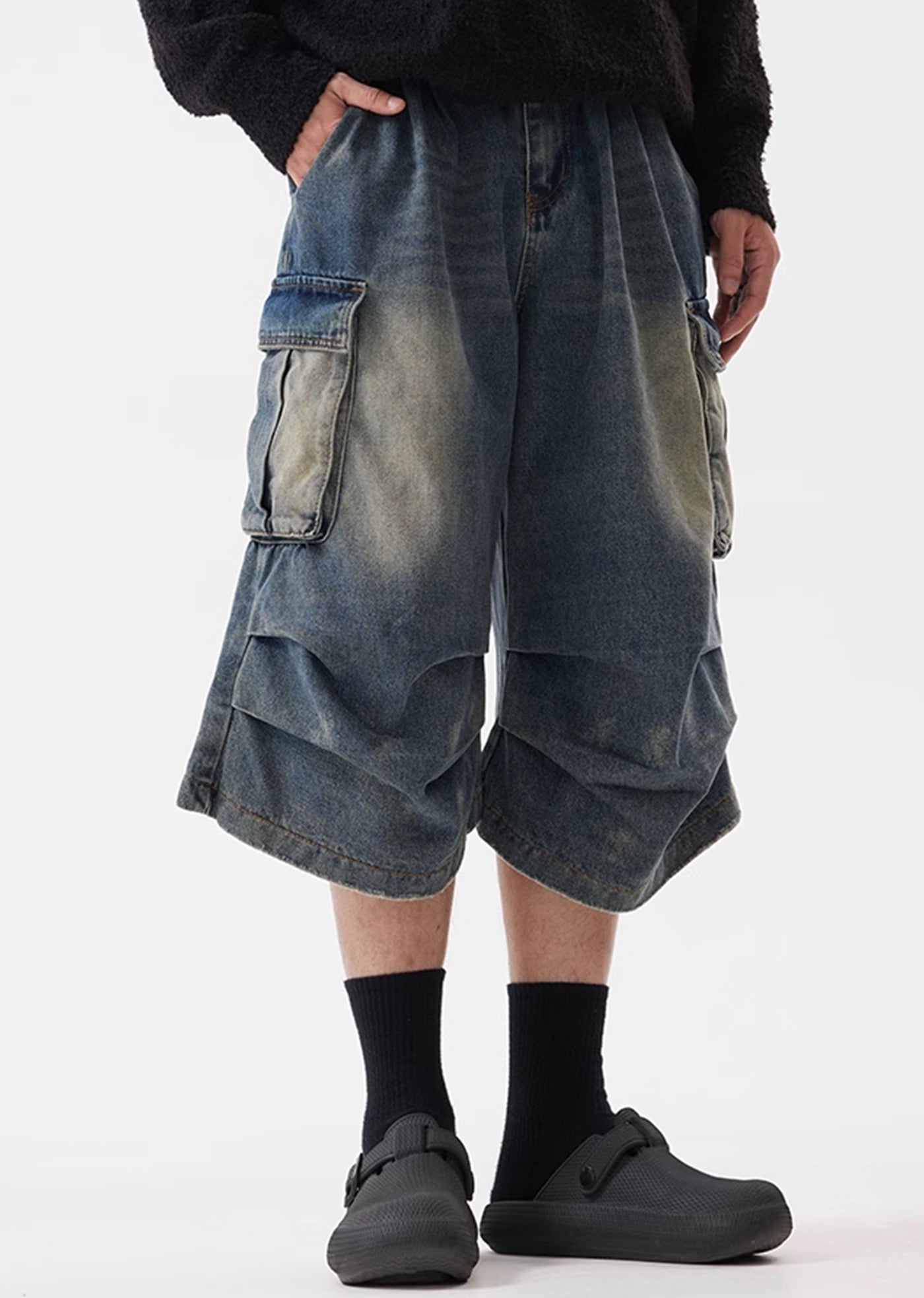 【ACRARDIC】Random wash grunge tuck short denim pants  AI0015