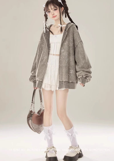 【Eleven shop97】Basic dull color design full zip hoodie  ES0022