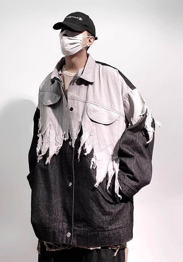 【UUCSCC】Gradient-style distressed monotone design denim jacket  US0070