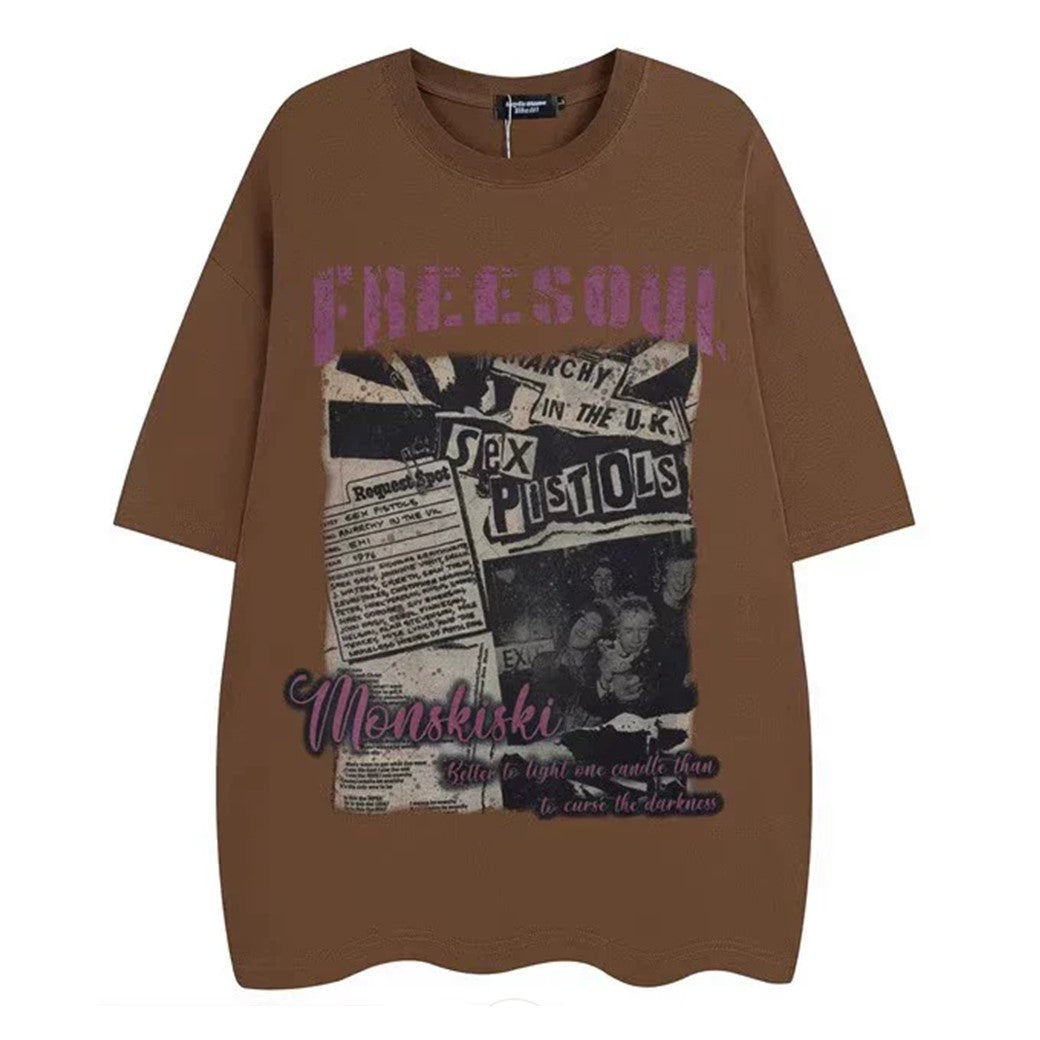 [VEG Dream] Grunge front illustration design base street short sleeve T-shirt VD0231