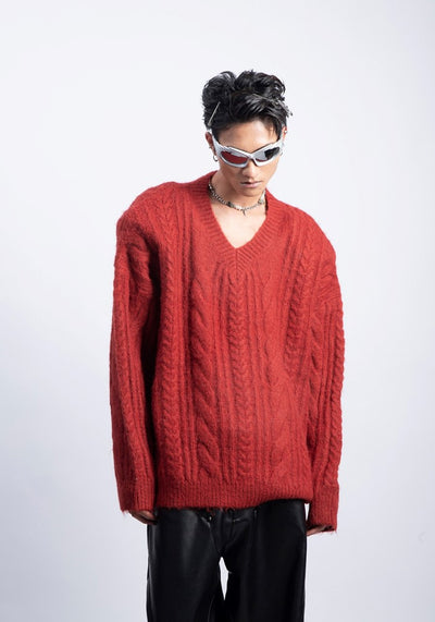 【PLAN1ONE】Simple baseline design V-neck silhouette knit sweater  PL0050