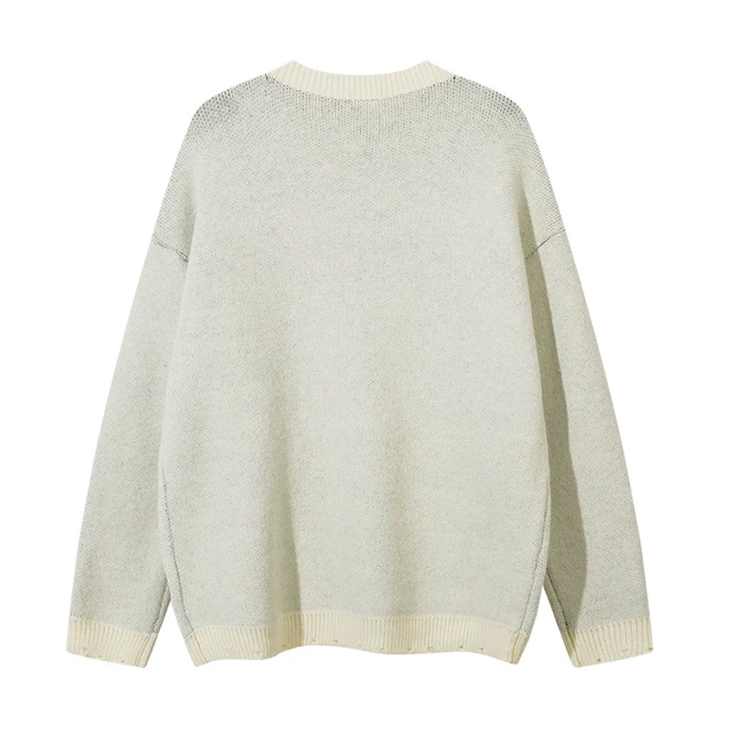 【NIHAOHAO】Full zip design gimmick raid knit sweater  NH0162