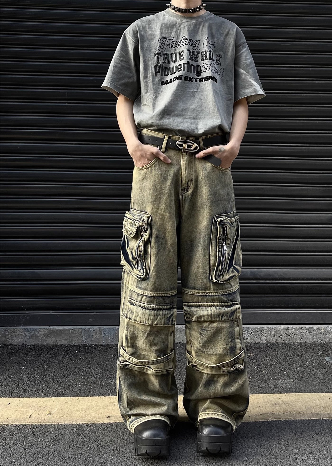 [MAXDSTR] Grunge style next vintage color denim cargo pants MD0145