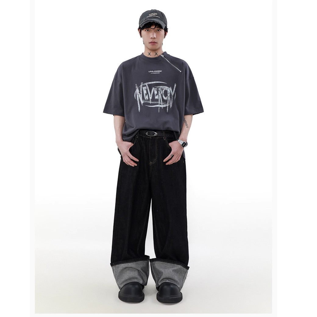 【MR nearly】diagonal zipper design short sleeve t-shirt  MR0083