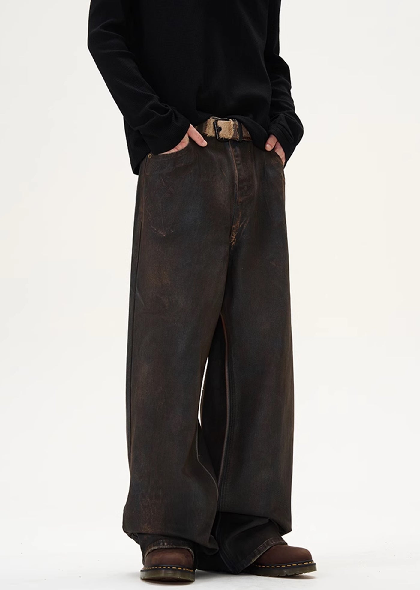 【9/9新作】Vintage Dirt Color Wide Straight Silhouette Denim Pants  HL3089