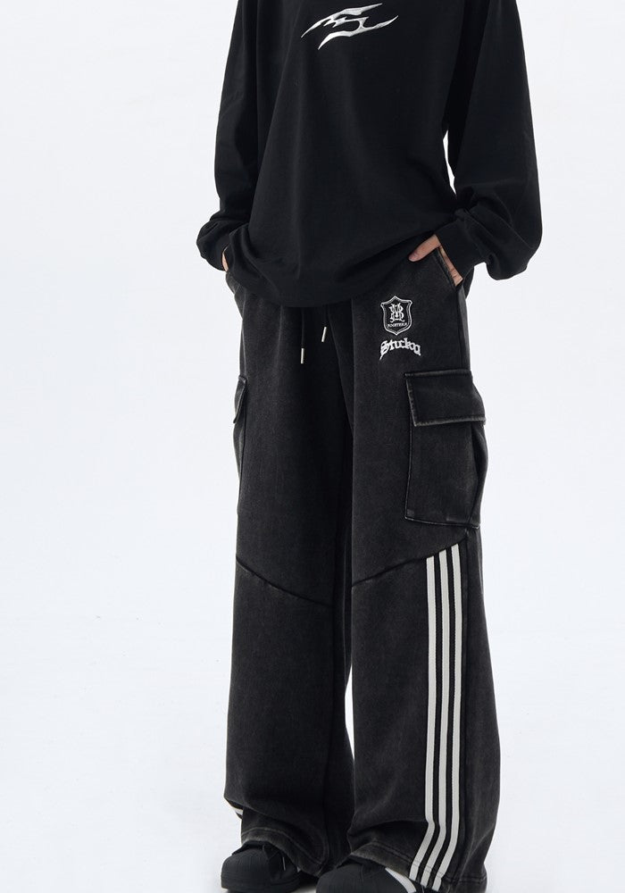 【H GANG X】Side white line design double pocket cargo denim pants  HX0099