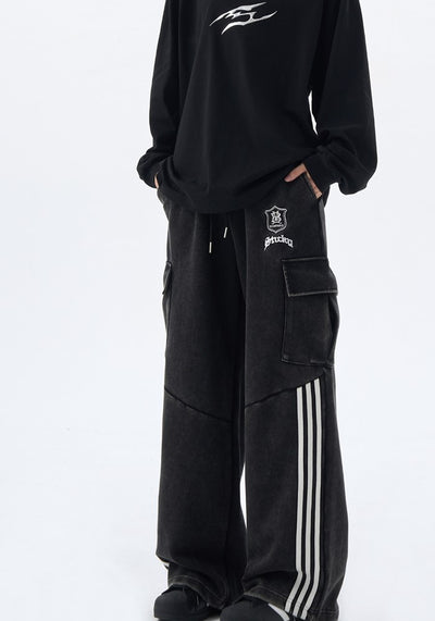 【H GANG X】Side white line design double pocket cargo denim pants  HX0099