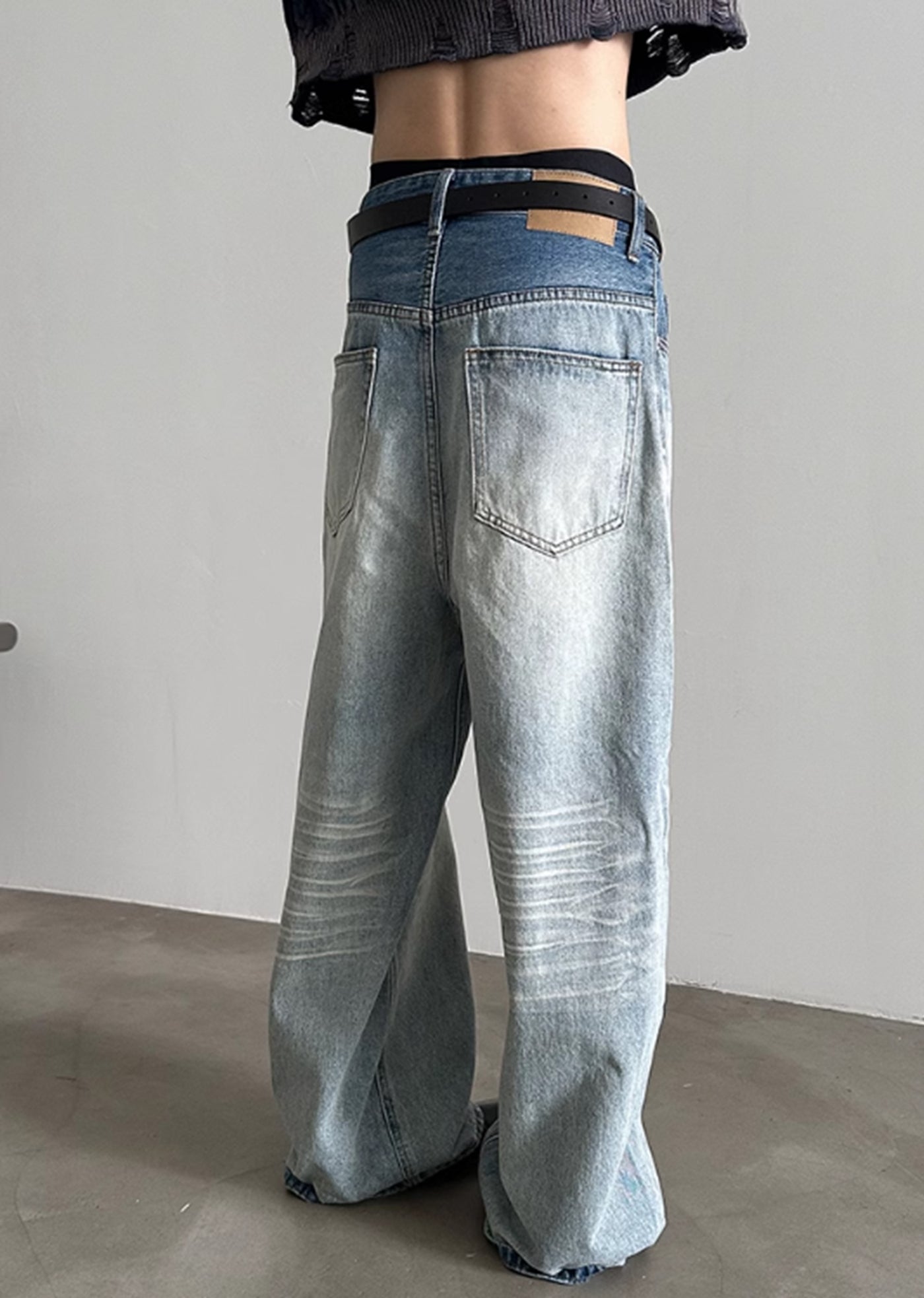 【Very Fewest】Dull base color white blue wide silhouette denim pants  VF0028