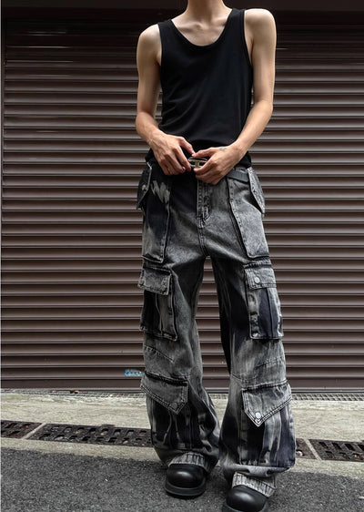 【MAXDSTR】Random wash processing gimmick design gray denim pants  MD0149