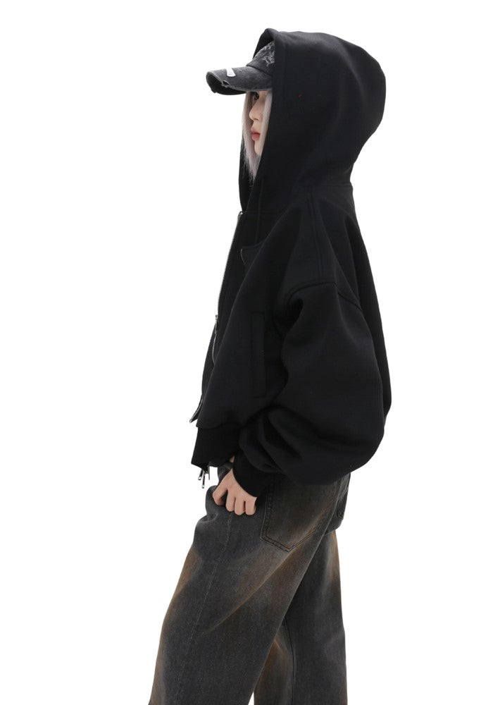 【GIBBYCNA】Double Gimmick Zip Line Basic Style Short Hoodie  GC0022