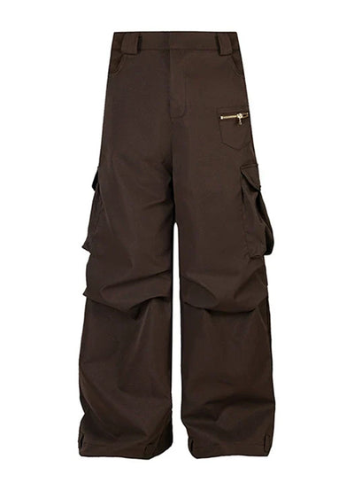 【Rayohopp】Tuck plus cargo design simple color wide pants  RH0129