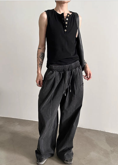 【Very Fewest】Dull dark base color wide silhouette sweatpants  VF0035