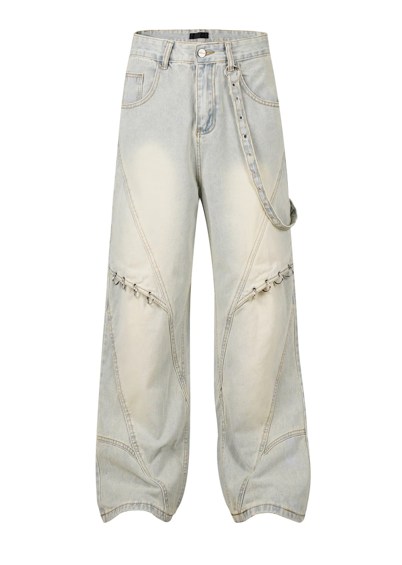 【MAXDSTR】Single suspender design random wash wide denim pants  MD0171