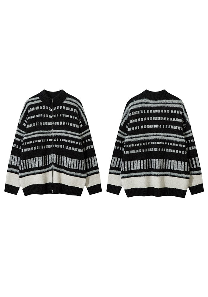 【CEDY】Balanced Border Basic Style Full Zip Knit  CD0065