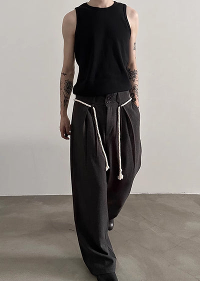 【Very Fewest】Coarse grain fabric design elastic waist slacks pants  VF0034