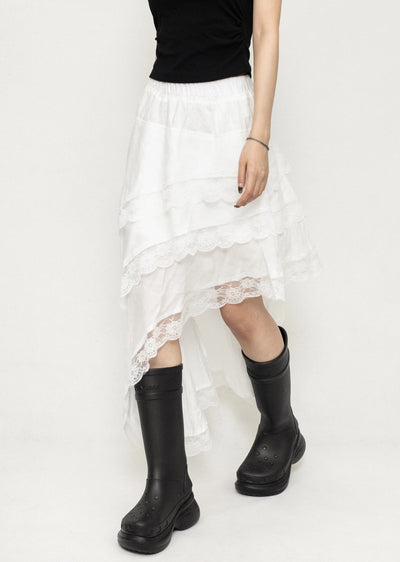 [ZERO STORE] Asymmetric silhouette design white collar skirt ZS0027
