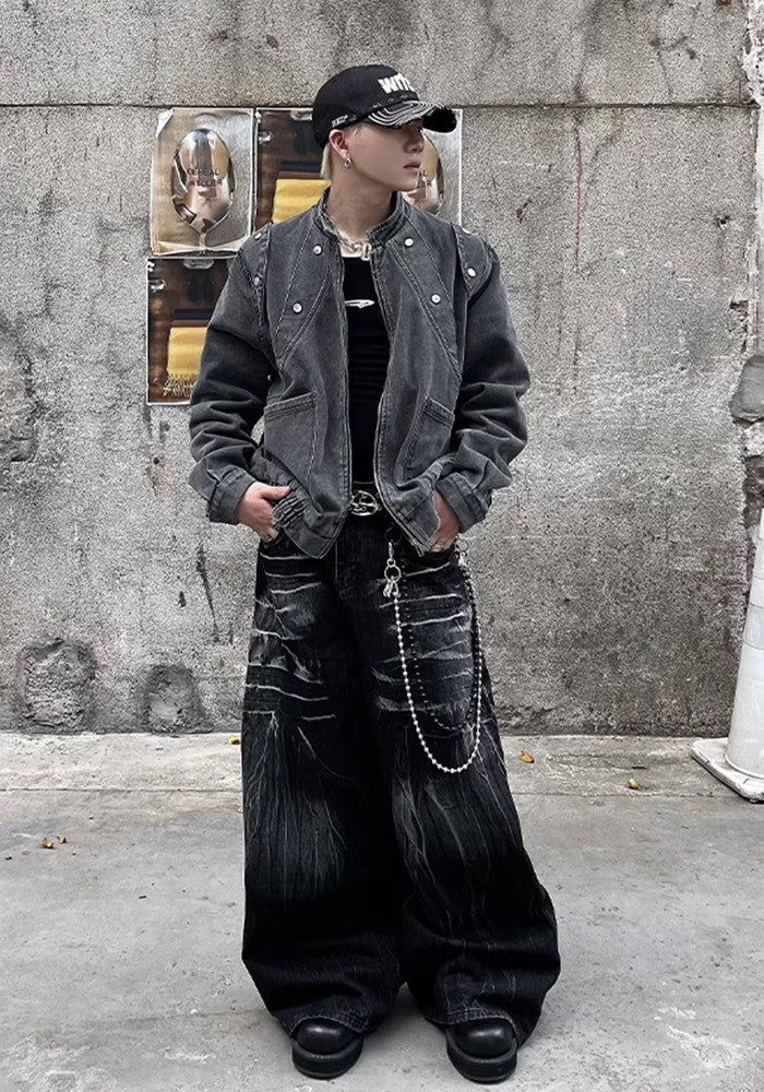 【DARKFOG】Fully washed design basic black denim pants  DF0041