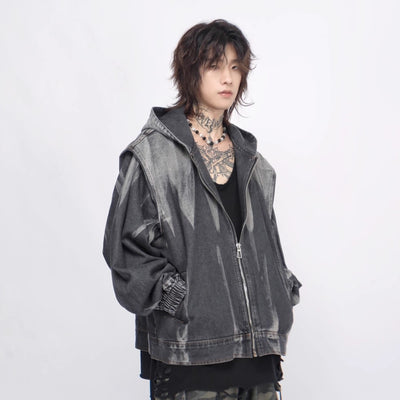 【Mz】Grunge monotone wash design full zip hoodie  MZ0027