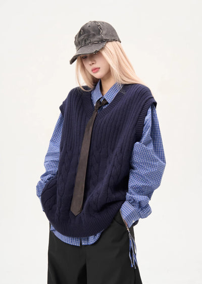 【MAXDSTR】Waffle knit design basic color over vest  MD0174