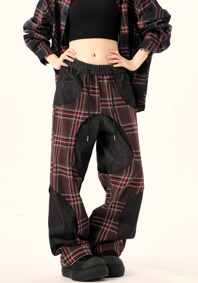 【H GANG X】Multi-wave check design Y2K sweatpants  HX0089