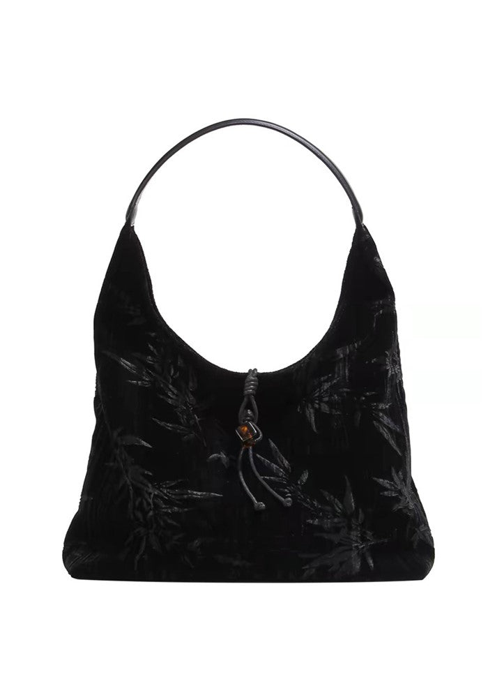 【PRT】Just the right size black leaf design bag  PT0008