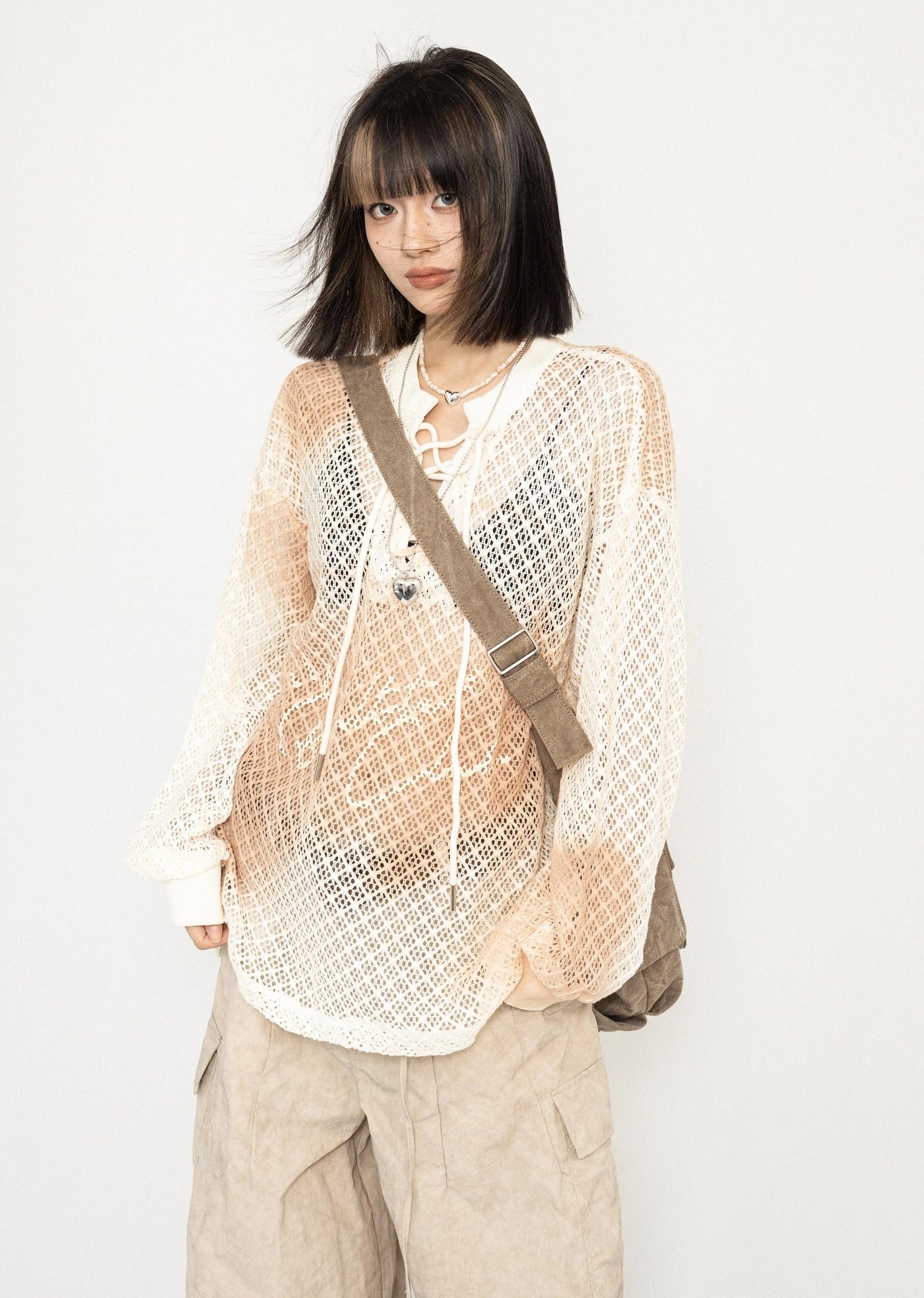 【ZERO STORE】See-through active mesh design double over knit  ZS0046